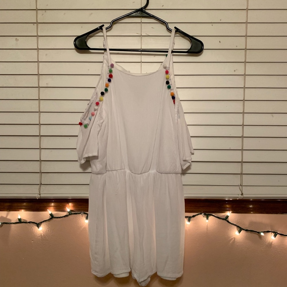 white romper!! with little fuzz balls!!